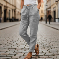 Linen Pants Drawstring Elastic Waist Tapered Women Summer