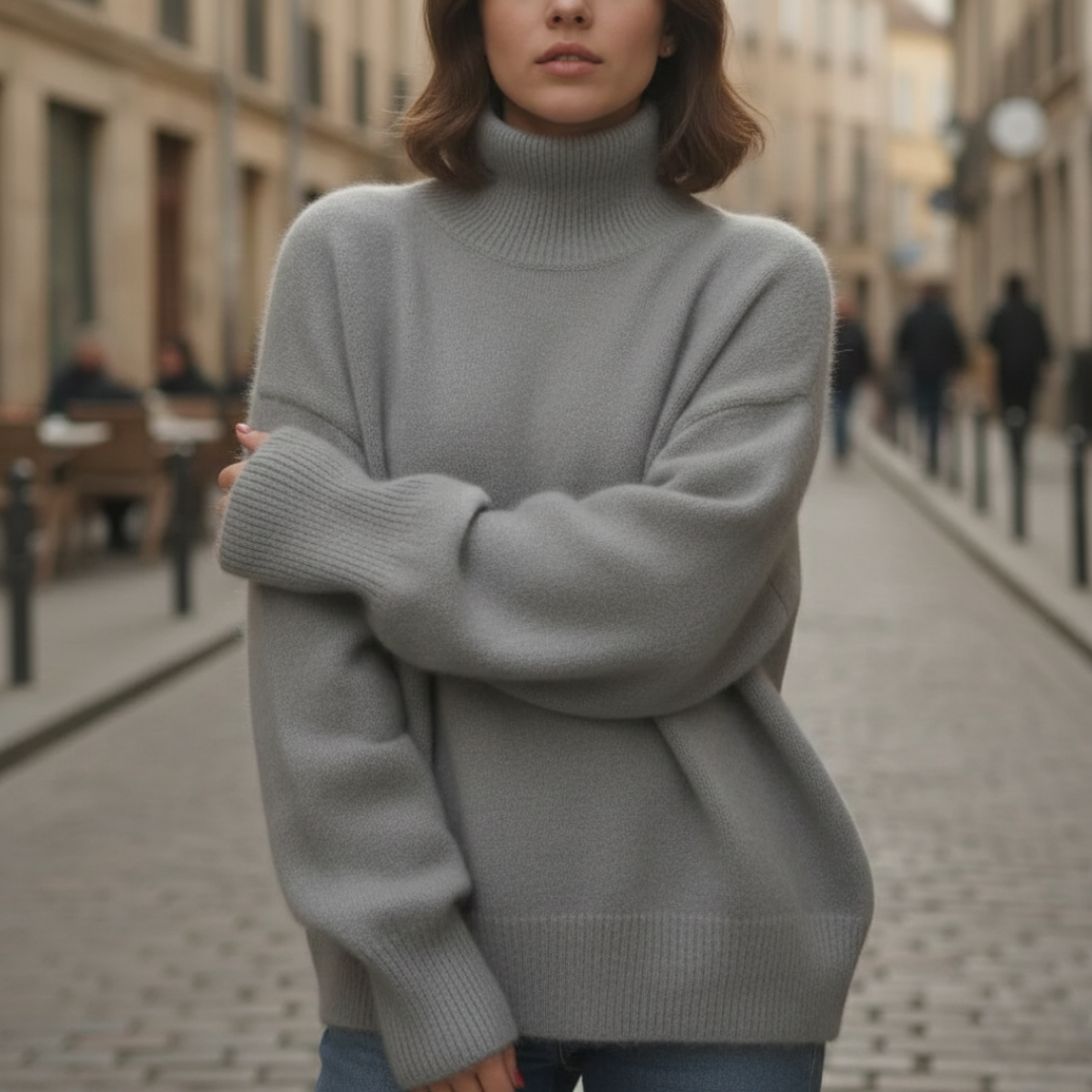 Pull à col roulé en maille oversize pour femme hiver