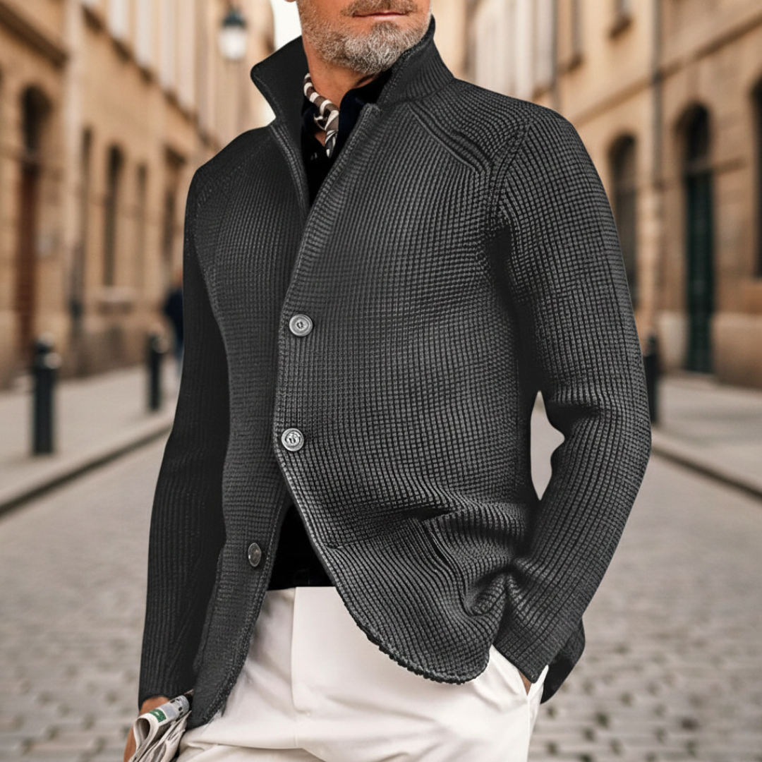 Cardigan boutonné en tricot côtelé pour homme