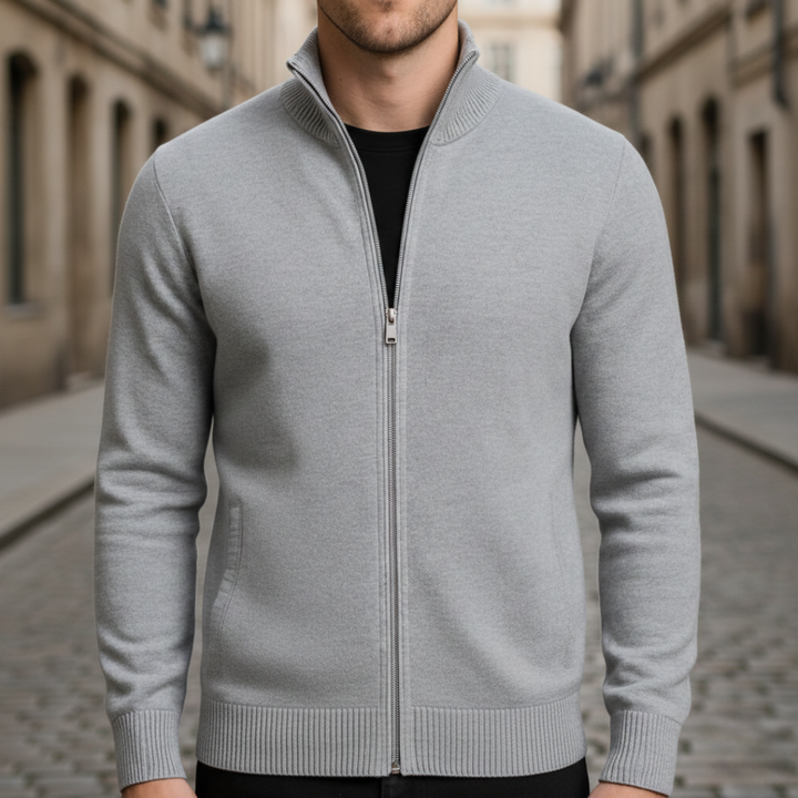 Suéter de punto con cremallera completa y borde acanalado para hombre