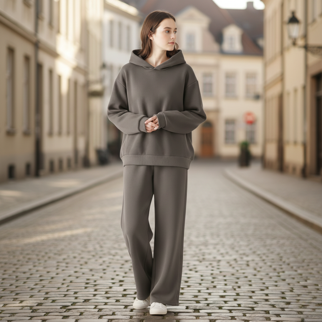 Conjunto de descanso Sudadera con capucha Pantalones de pierna recta Ajuste holgado para mujer