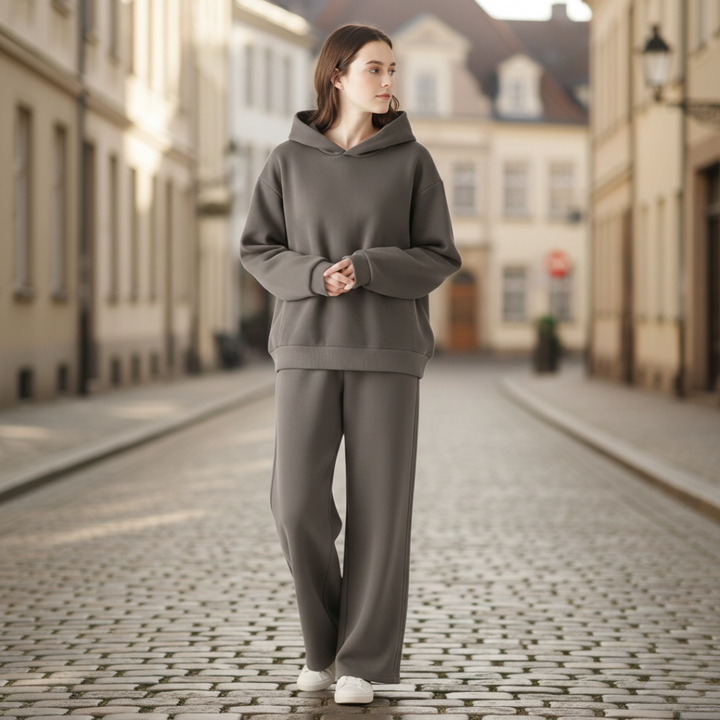 Conjunto de descanso Sudadera con capucha Pantalones de pierna recta Ajuste holgado para mujer