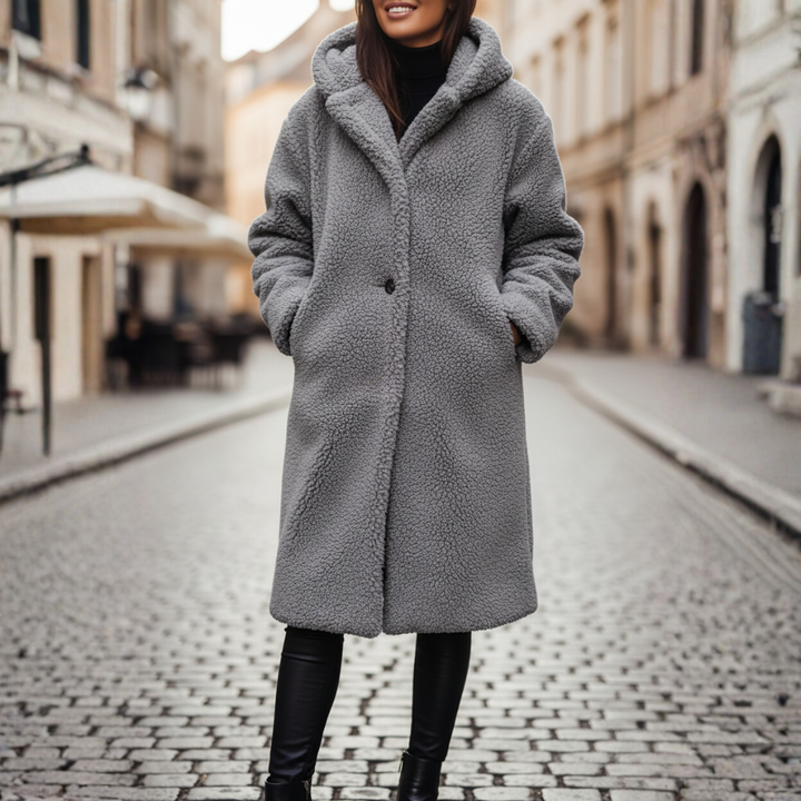 Damen Fleece Mantel Mit Kapuze | Vestea