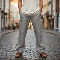 Trousers Baggy Linen Drawstring Mens