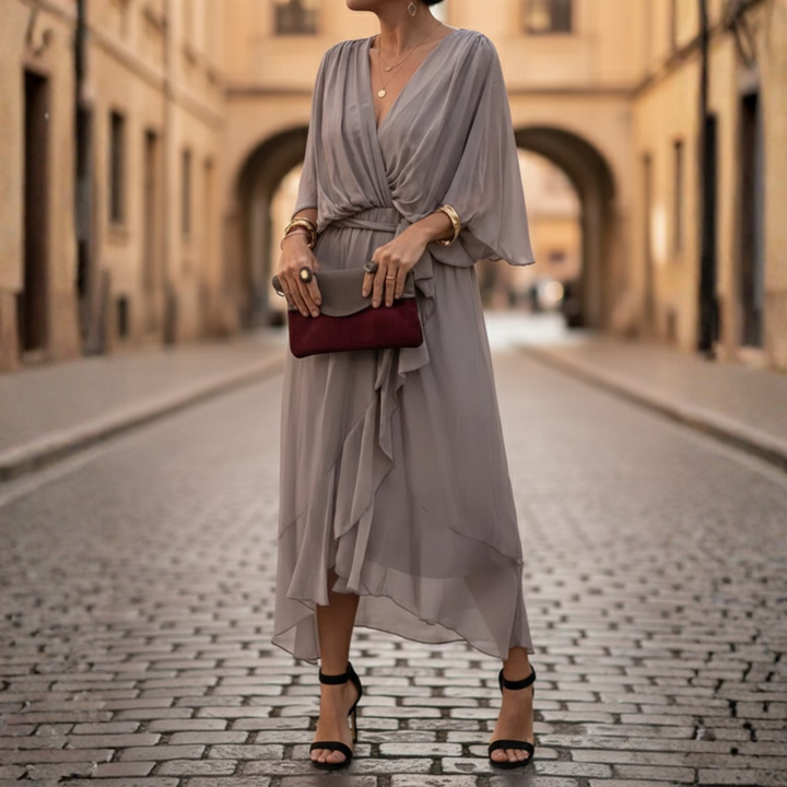 Maxi Dress Short Sleeve Chiffon Womens