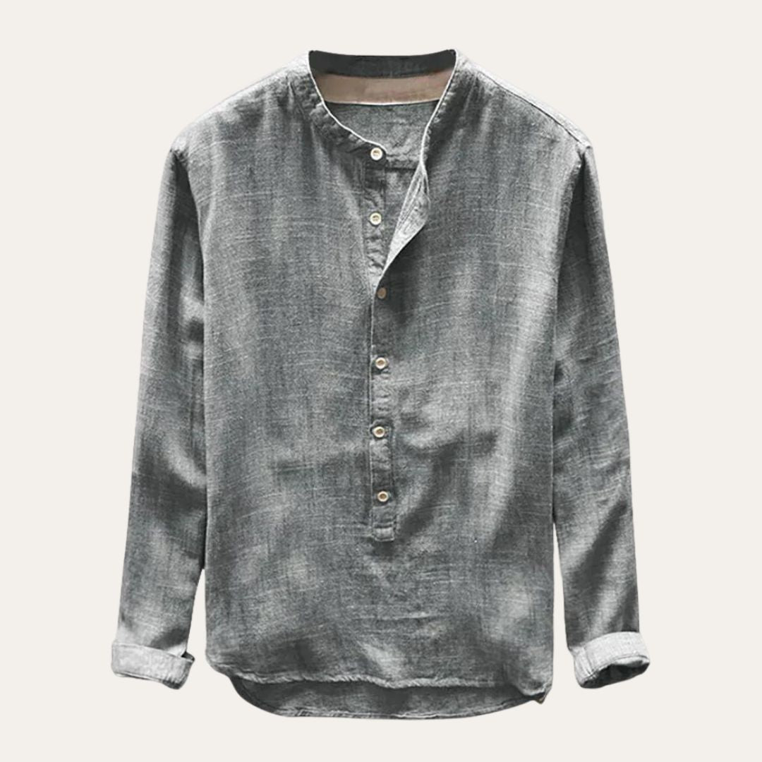 Men's Casual Linen Stand-Collar Shirt | Vestea