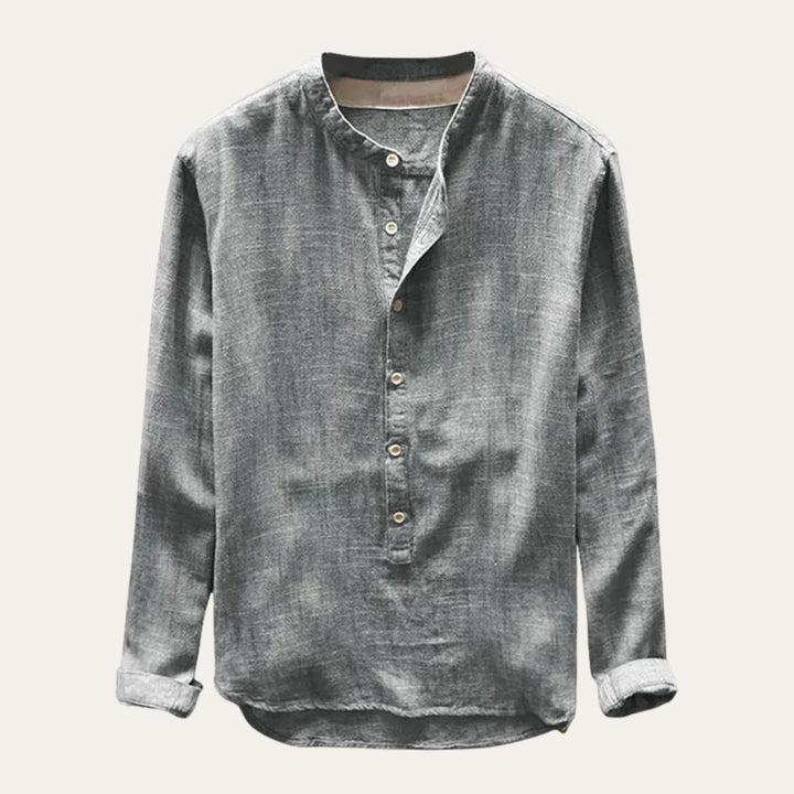 Men's Casual Linen Stand-Collar Shirt | Vestea