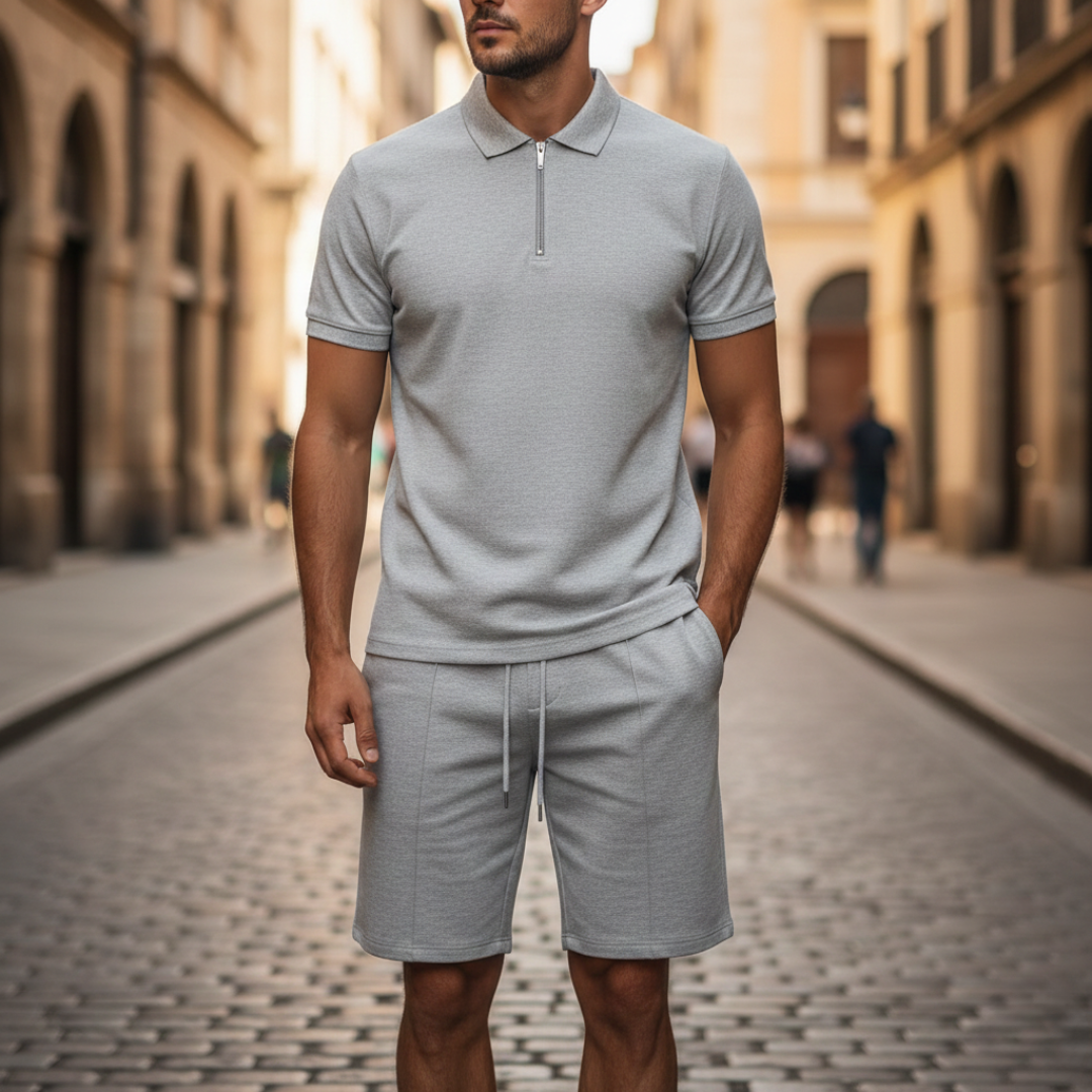 Ensemble coordonné polo et short en maille texturée pour homme