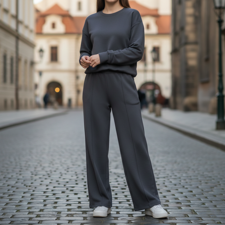 Conjunto de descanso Sudadera con cuello redondo Pantalones de pierna recta para mujer
