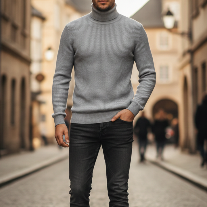 Suéter de cuello alto tejido acanalado para hombre