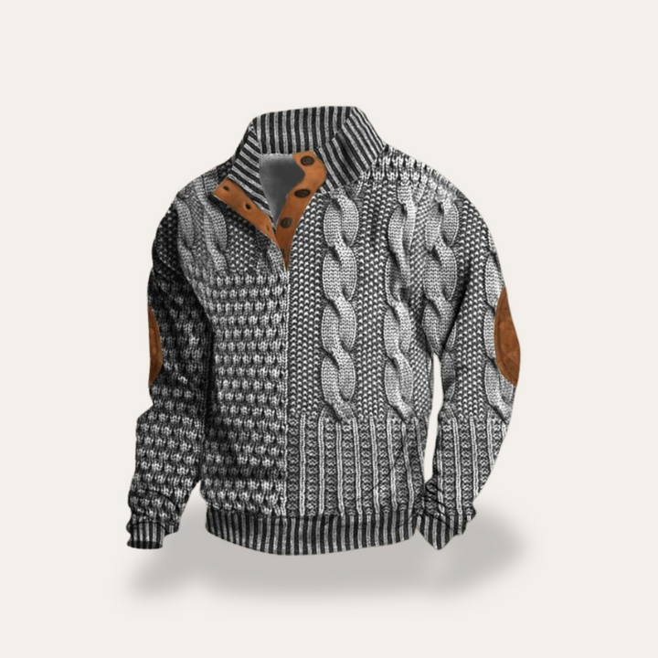 Herren Strickpullover mit Zopfmuster und Stehkragen | Vestea
