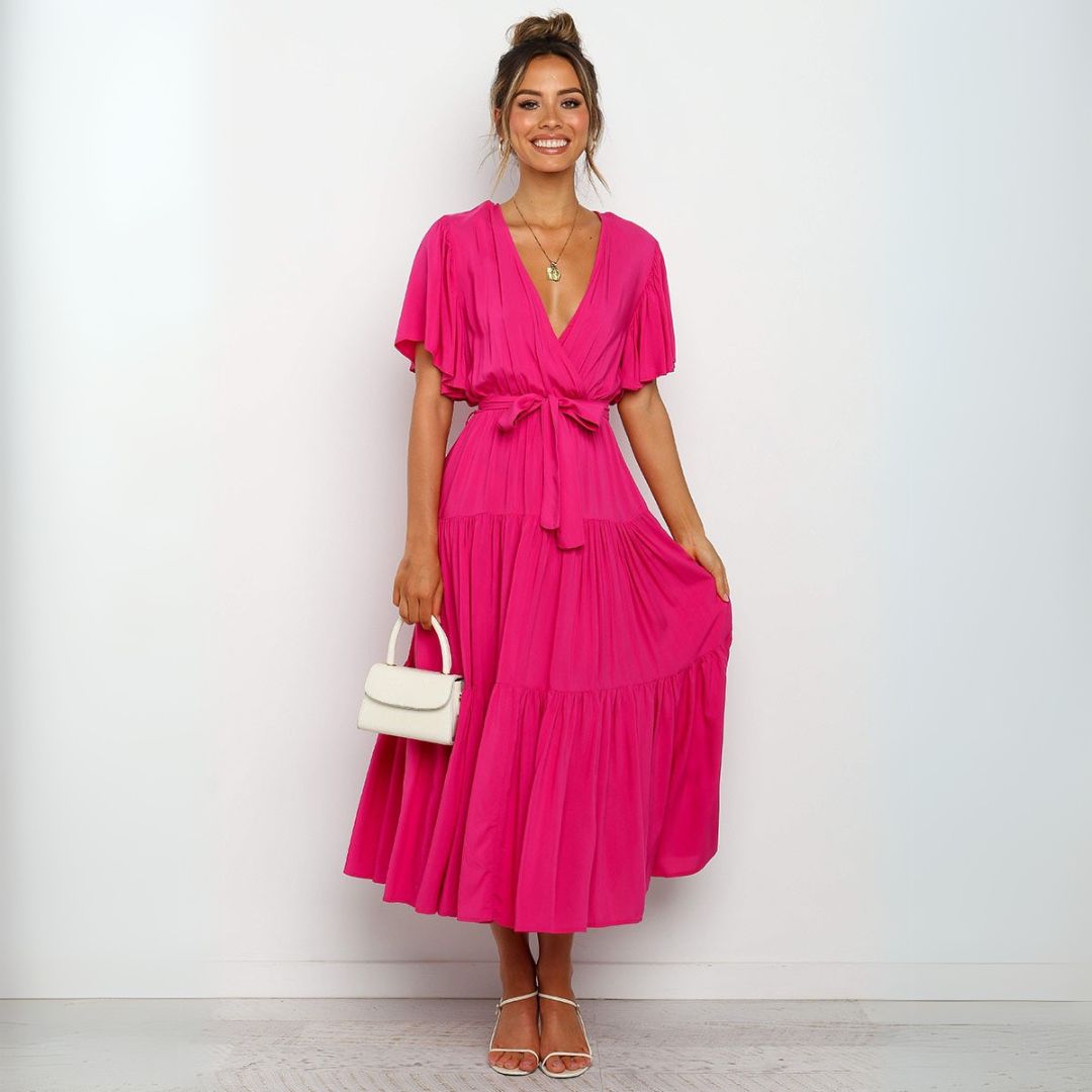 Rüschenärmel Kleid mit V-Ausschnitt Damen | Vestea