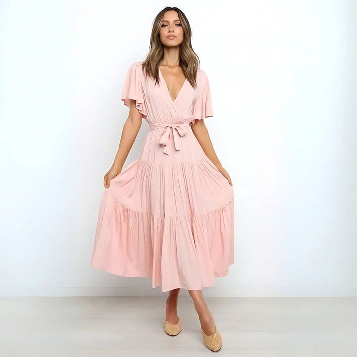 Rüschenärmel Kleid mit V-Ausschnitt Damen | Vestea