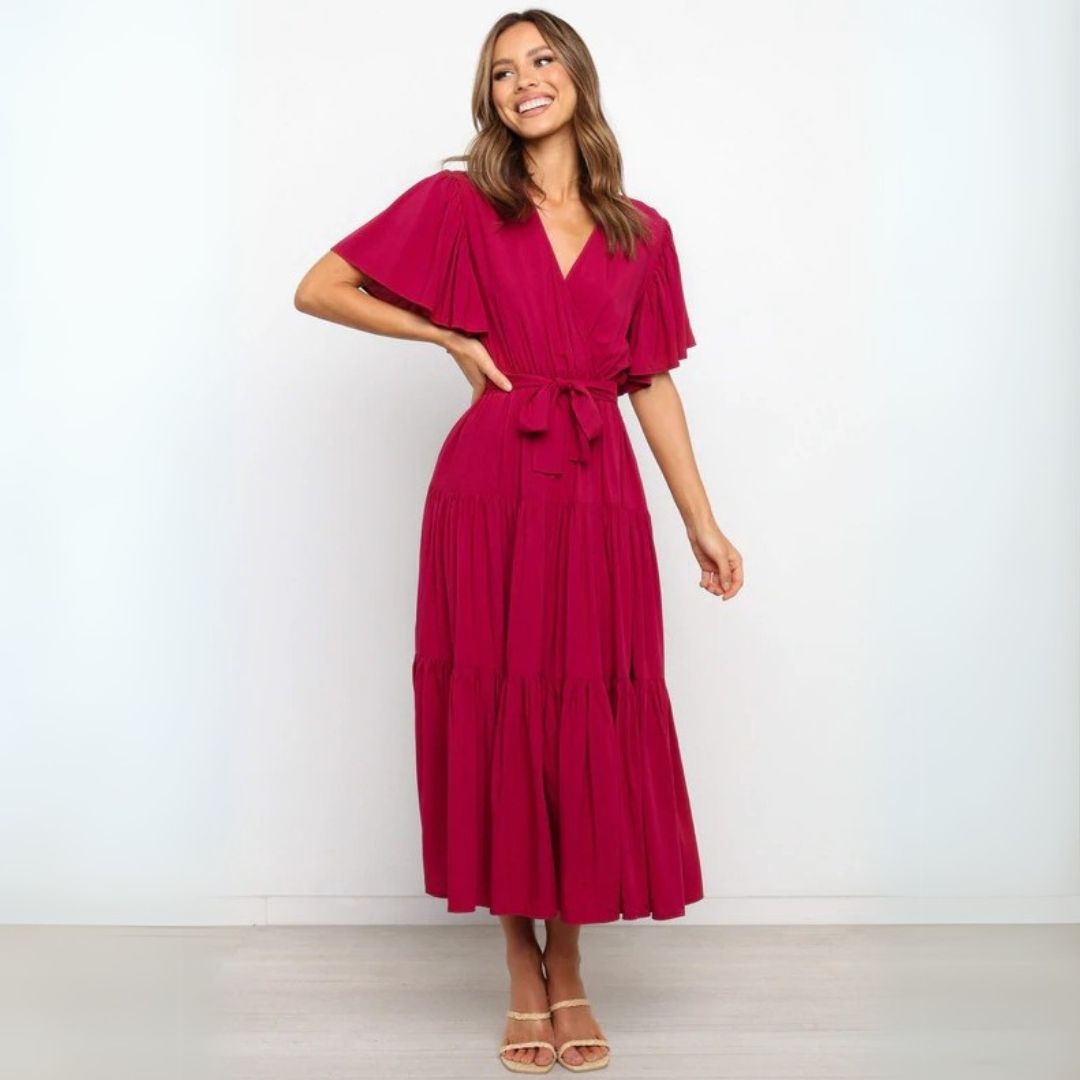Rüschenärmel Kleid mit V-Ausschnitt Damen | Vestea