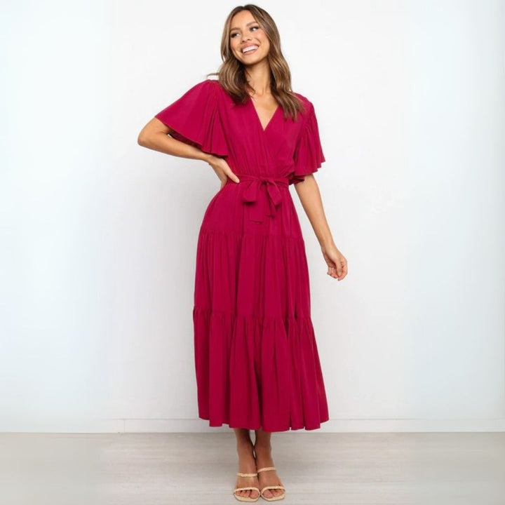 Rüschenärmel Kleid mit V-Ausschnitt Damen | Vestea