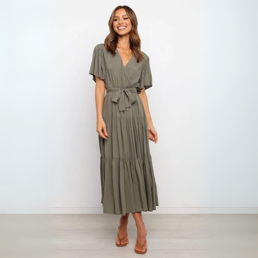 Rüschenärmel Kleid mit V-Ausschnitt Damen | Vestea