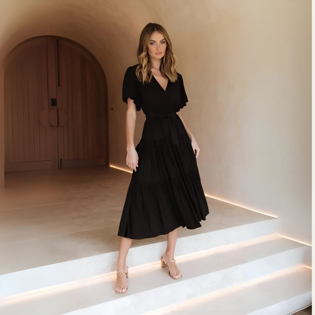 Rüschenärmel Kleid mit V-Ausschnitt Damen | Vestea