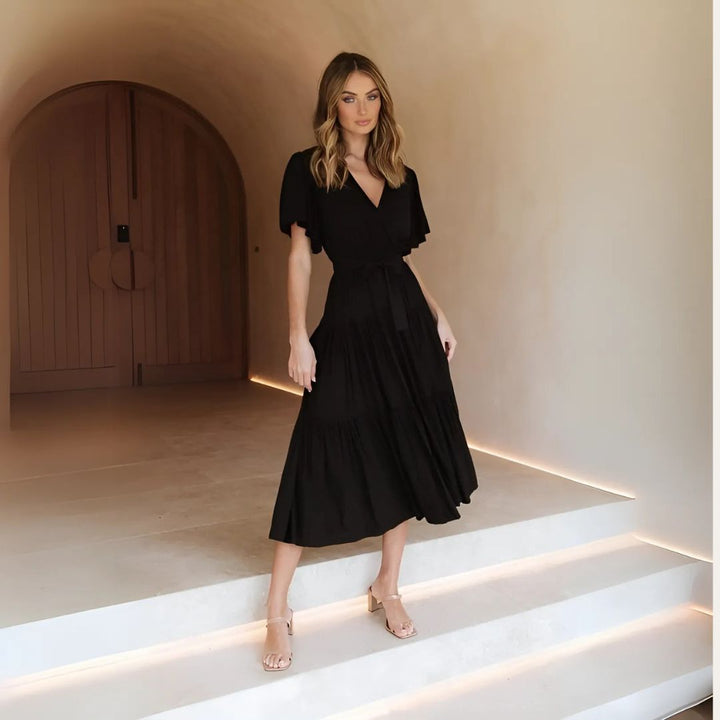 Rüschenärmel Kleid mit V-Ausschnitt Damen | Vestea