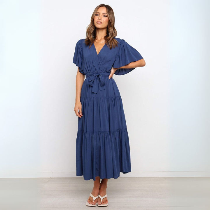 Rüschenärmel Kleid mit V-Ausschnitt Damen | Vestea