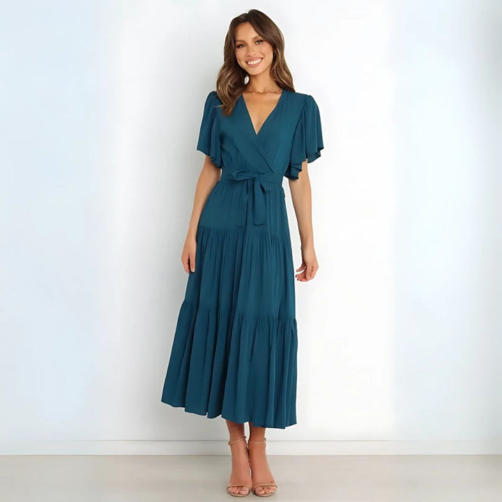 Rüschenärmel Kleid mit V-Ausschnitt Damen | Vestea