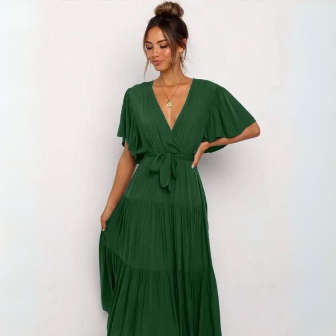 Rüschenärmel Kleid mit V-Ausschnitt Damen | Vestea