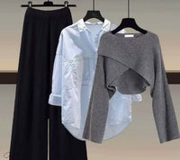 Women's Crossover Wrap Wide-Leg 3 Piece Set | Stretch Knit