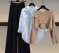 Women's Crossover Wrap Wide-Leg 3 Piece Set | Stretch Knit