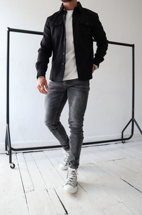 Men's Overshirt Jacket Button-Up Long Sleeve Chest Pocket Regular Fit