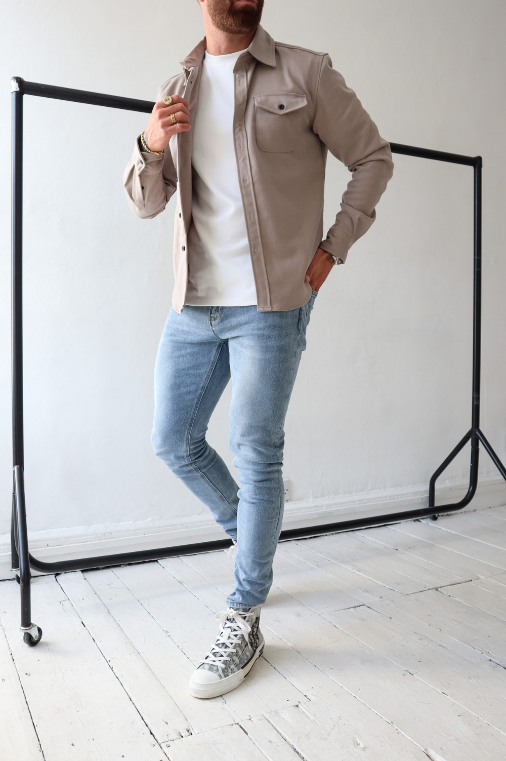 Men's Overshirt Jacket Button-Up Long Sleeve Chest Pocket Regular Fit