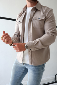 Men's Overshirt Jacket Button-Up Long Sleeve Chest Pocket Regular Fit