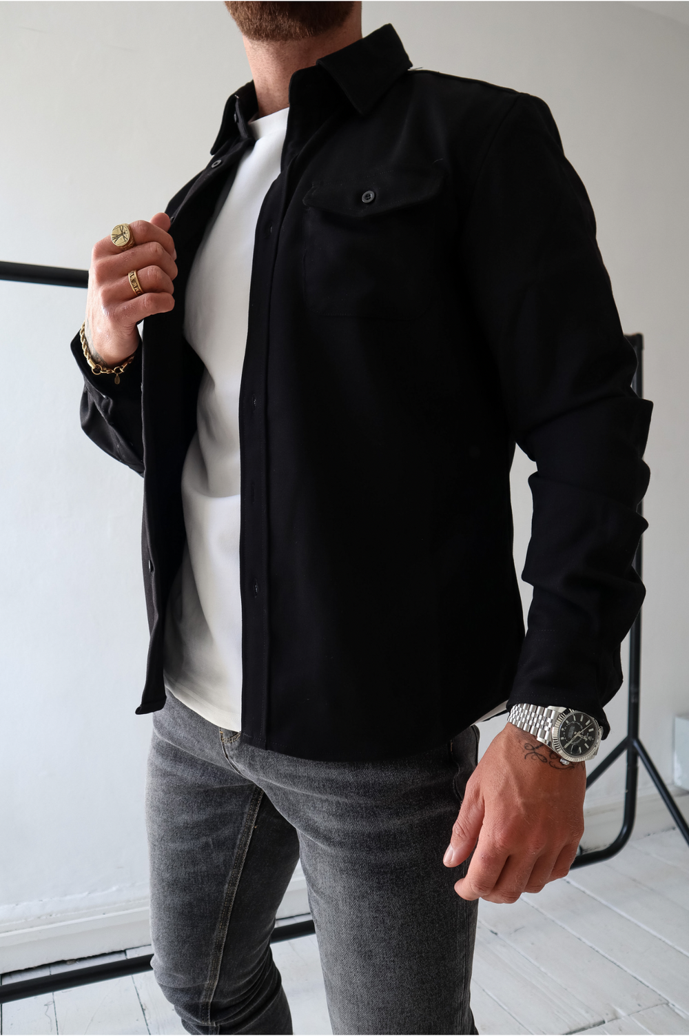 Men's Overshirt Jacket Button-Up Long Sleeve Chest Pocket Regular Fit