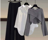 Women's Crossover Wrap Wide-Leg 3 Piece Set | Stretch Knit