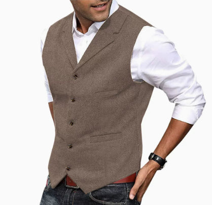 Men's Herringbone Longline V-Neck Vest | Formal Suit