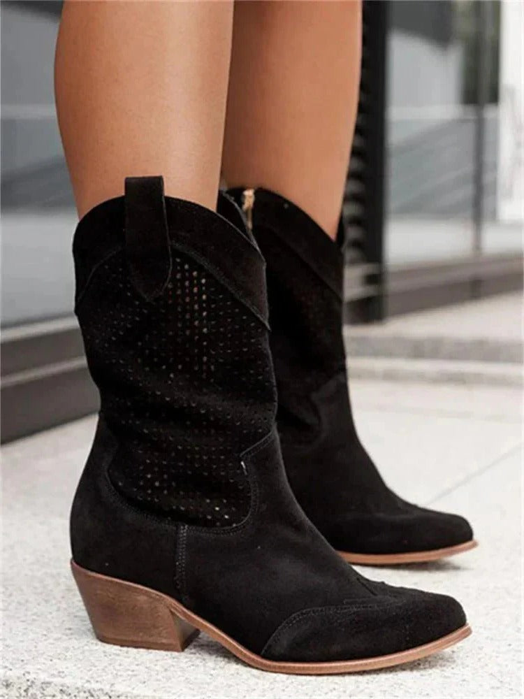 Women's Cowboy Boots Mid-Calf Side Zip Closed Toe