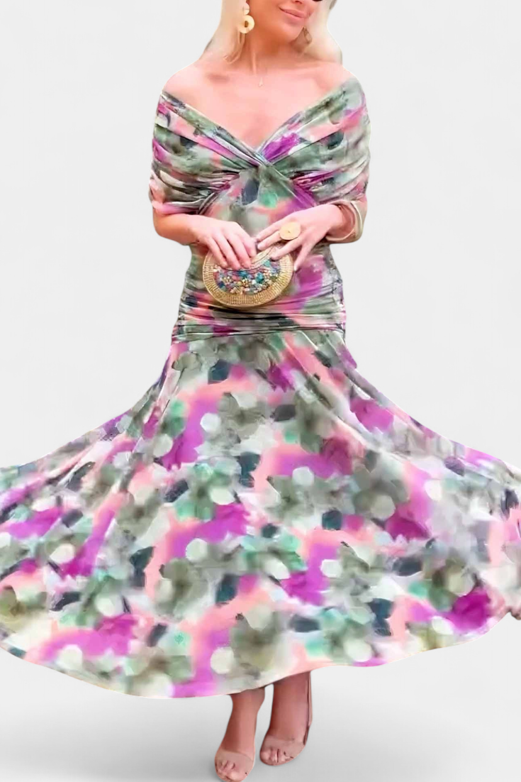 Robe femme à manches longues florale pour cérémonie