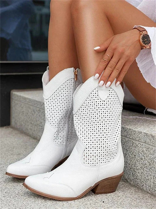 Women's Cowboy Boots Mid-Calf Side Zip Closed Toe