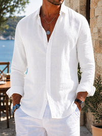 Men's Relaxed Linen Button Shirt Top