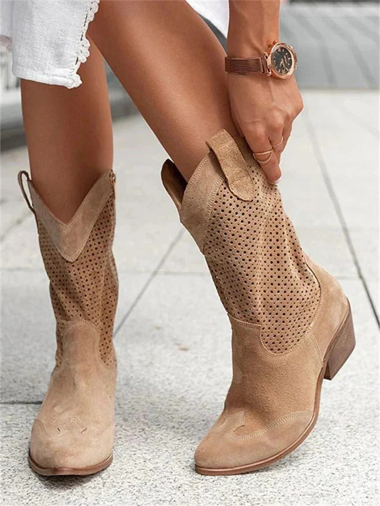 Women's Cowboy Boots Mid-Calf Side Zip Closed Toe