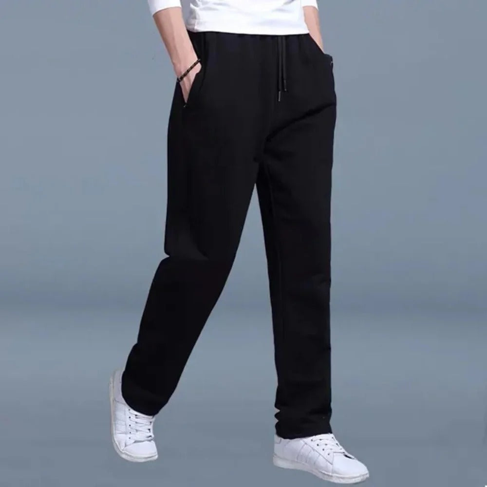 Pantalones deportivos para hombre mezcla de algodón con cintura elástica, cordón, absorción de humedad y bolsillos laterales – Gimnasio casual