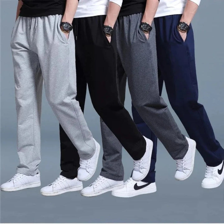 Pantalones de chándal para hombre mezcla de algodón con cintura elástica y cordón ajuste regular