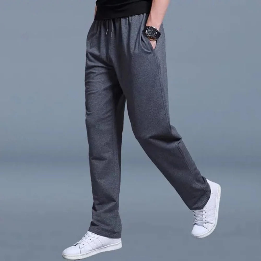 Pantalones deportivos para hombre mezcla de algodón con cintura elástica, cordón, absorción de humedad y bolsillos laterales – Gimnasio casual