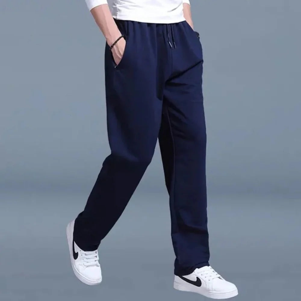 Pantalones deportivos para hombre mezcla de algodón con cintura elástica, cordón, absorción de humedad y bolsillos laterales – Gimnasio casual