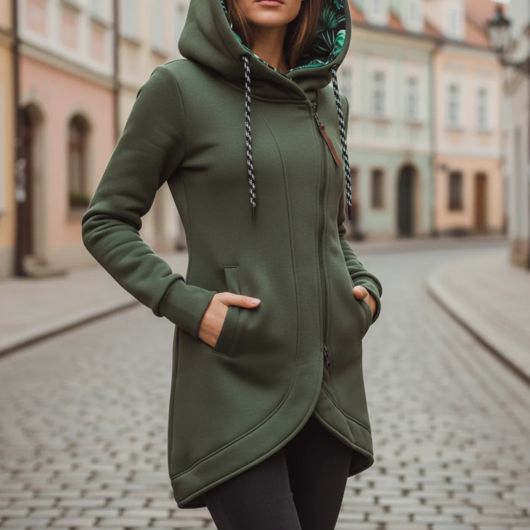 Damen Langarm Hoodie Asymmetrischer Reißverschluss Casual | Vestea
