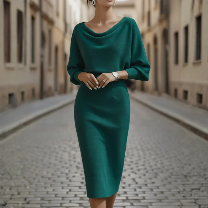 Women Wide Neckline Soft Fabric Elegant Dress