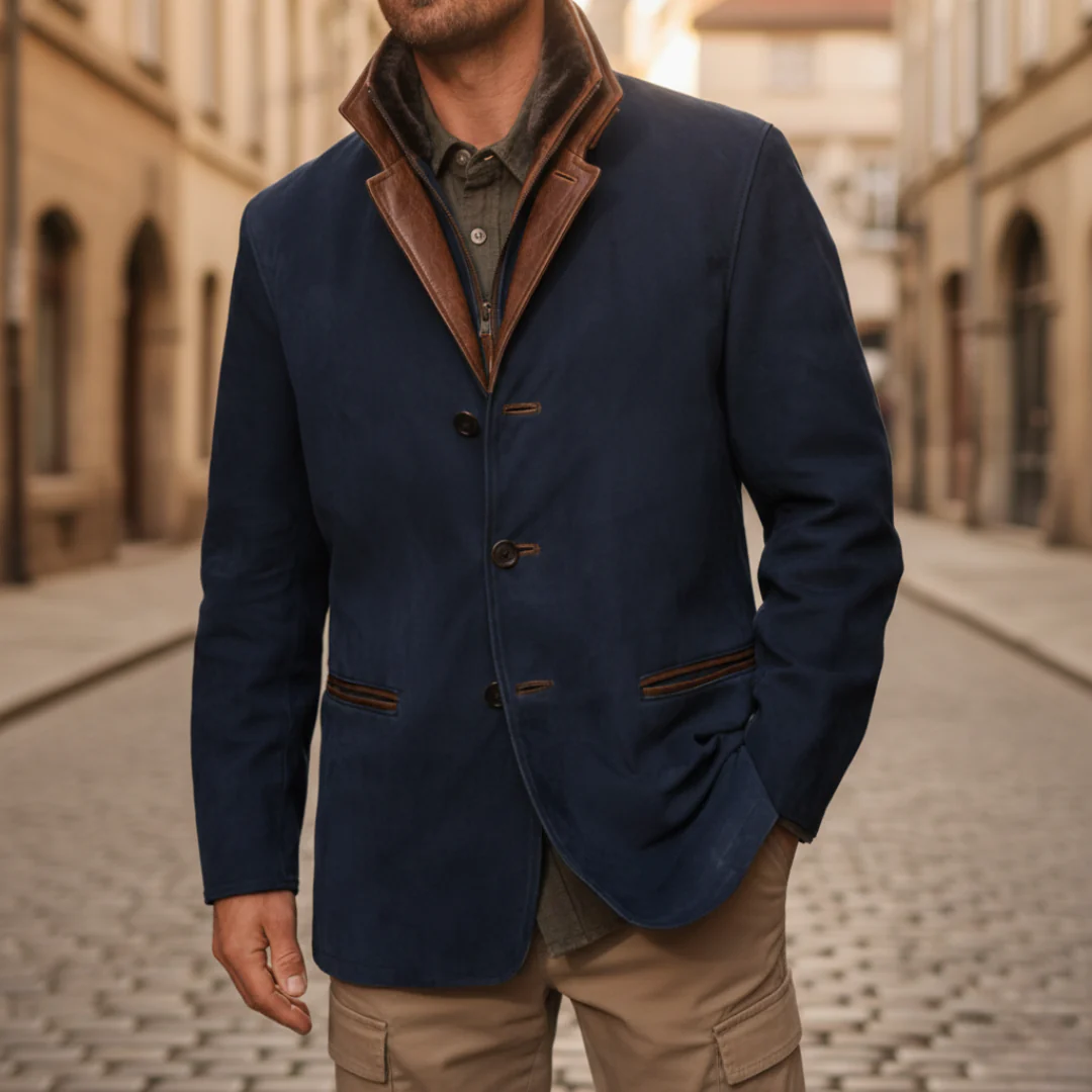 Men Suede Fur Collar Blazer Jacket