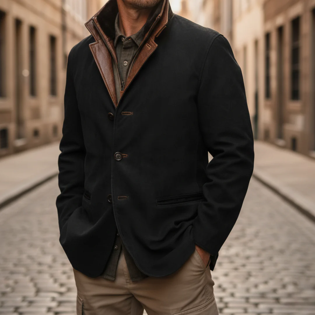 Men Suede Fur Collar Blazer Jacket