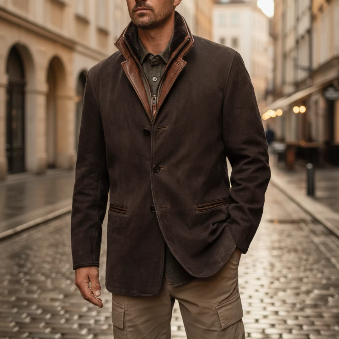 Men Suede Fur Collar Blazer Jacket