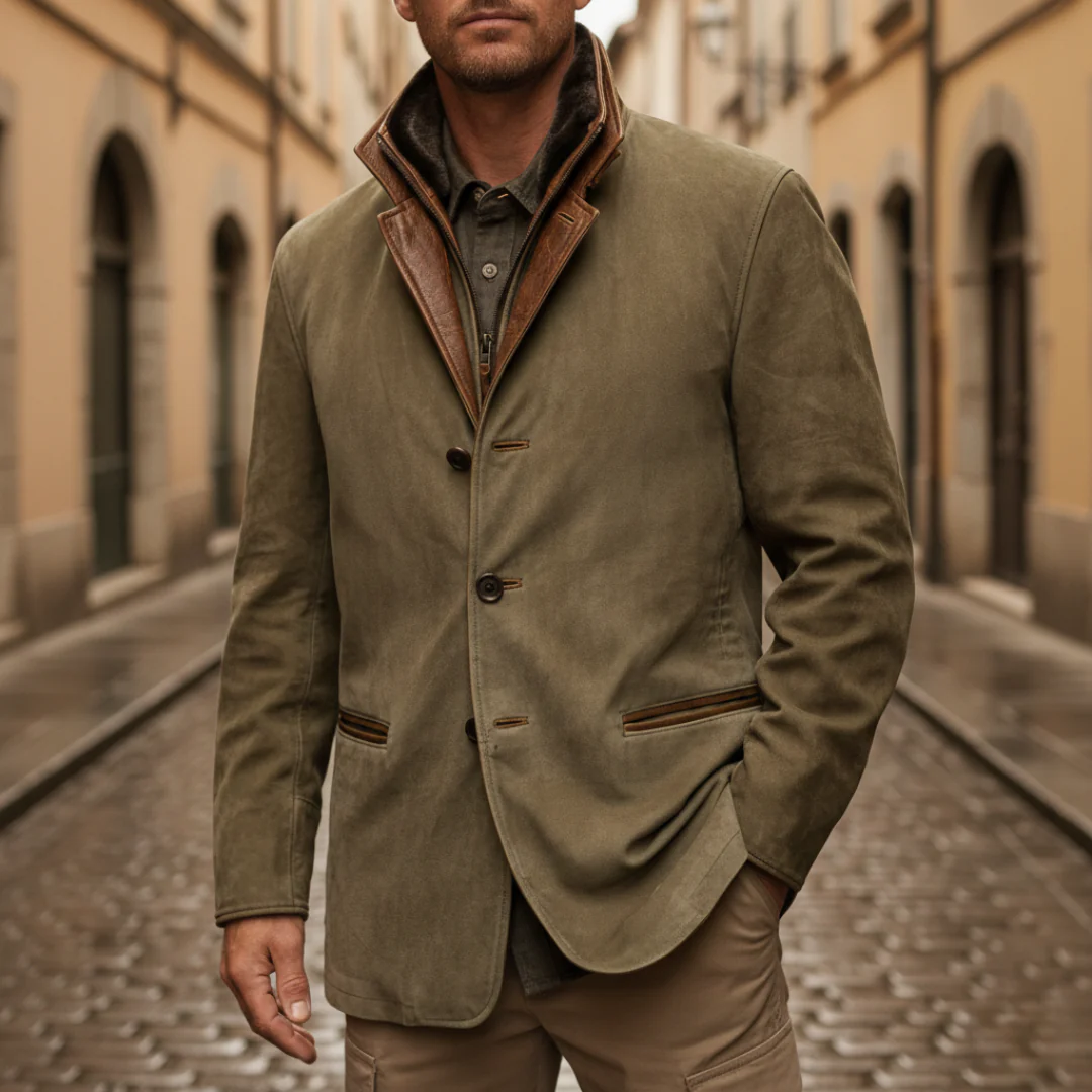 Men Suede Fur Collar Blazer Jacket