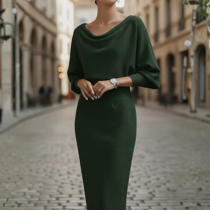 Women Wide Neckline Soft Fabric Elegant Dress