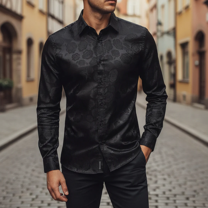 Herren Jacquard Satin Hemd mit Rosenmuster Langarm | Vestea